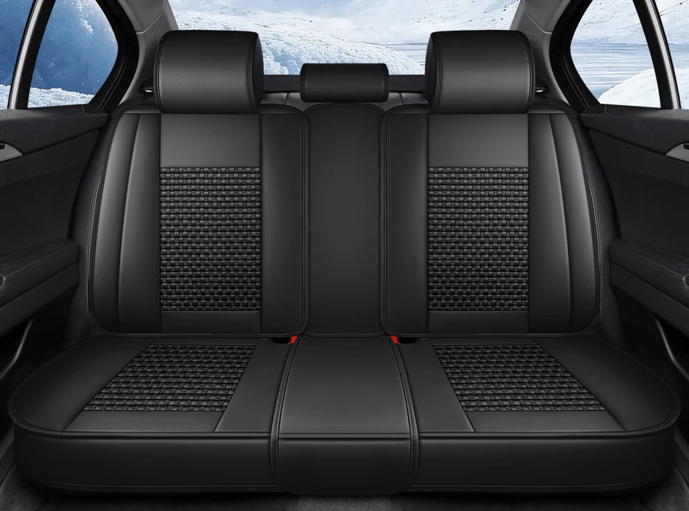 Premium 5-Sitzer-Autositzbezüge aus PU-Leder, Eisseidenstoff, vollständige Abdeckung, geteilte Kopfstütze, rutschfest, langlebig, universelle Passform, 95 % Autos – Detail 18