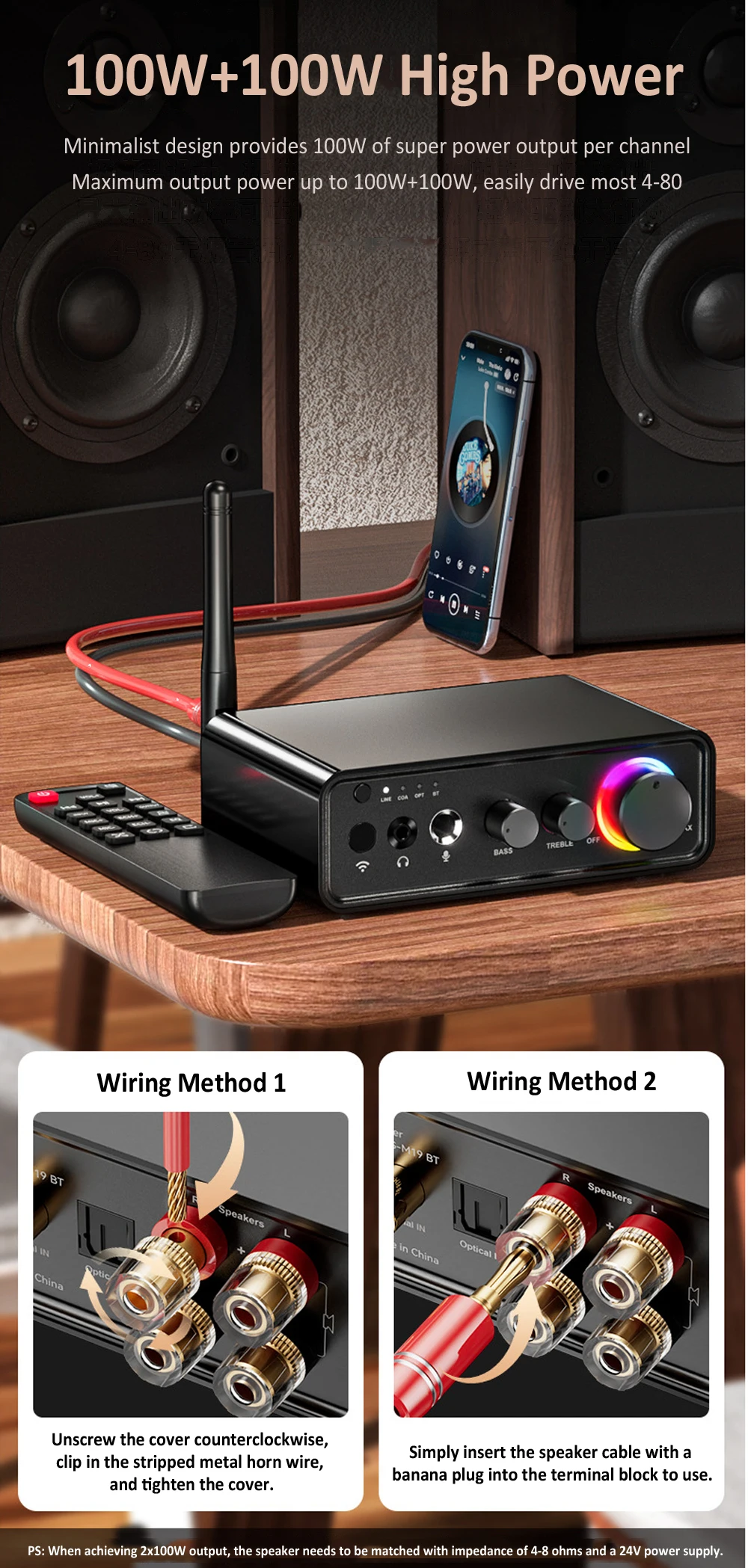 200W Sound Amplifier MT19 BT TPA3116D2 Bluetooth 5.3 Class D Channel 2.0 Hifi Am