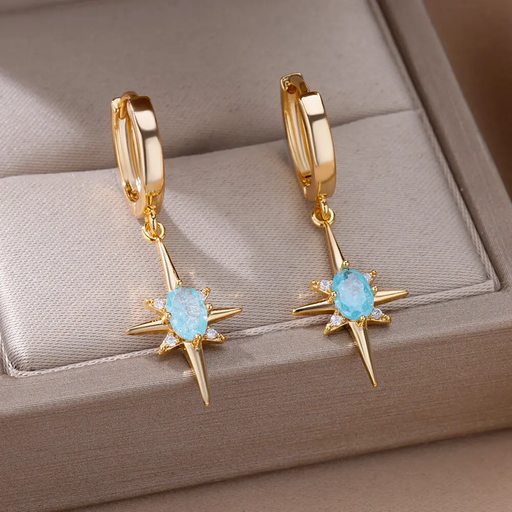 Dangle Earrings Eight-Pointed Star Earrings for Women Stainless Steel Waterproof