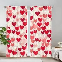 2 Pieces Valentine's Day Heart Print Door Curtains, Machine Washable Polyester, Perfect for Living Room Kitchen, Bedroom, Office