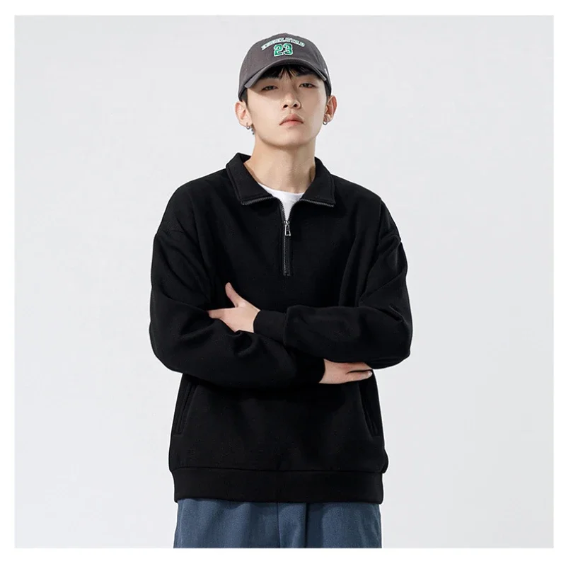 Men's New Fall and Winter Loose High Neck Cotton Sweater Solid Color Pullover Fashion Casual Personality Jacket Men Clothing