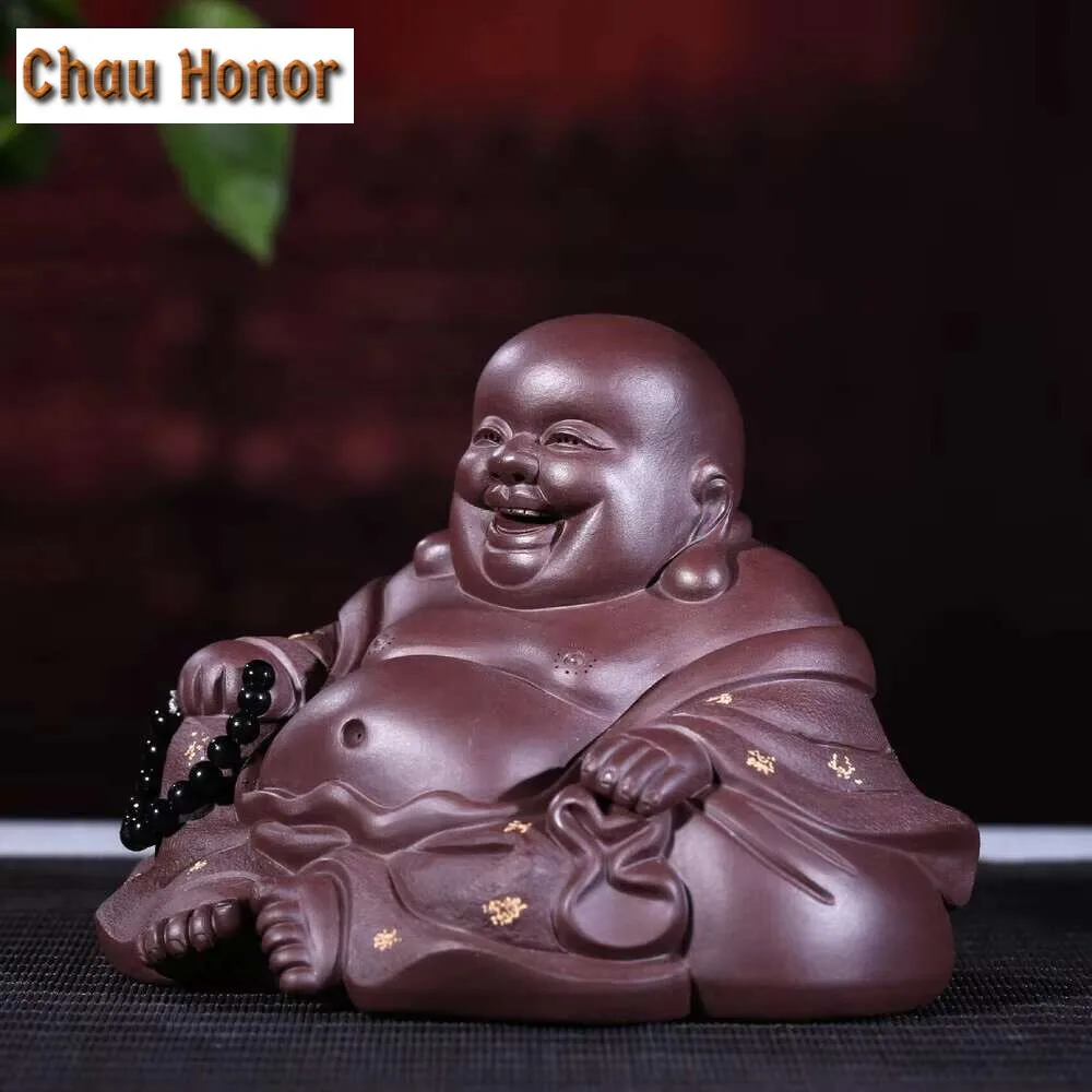 Antique Purple Clay Big Belly Laughing Maitreya Buddha Statue Tea Pet Ornament Crafts Bracelets Miniature Figurines Decorations