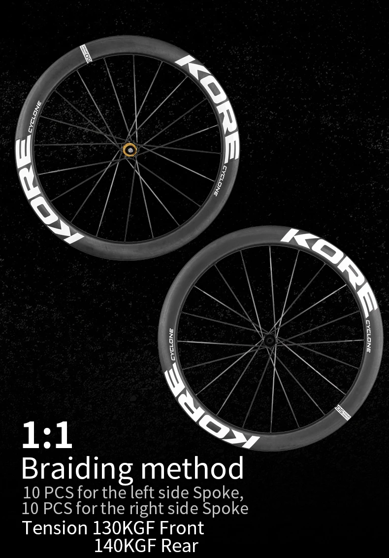 KORE Carbon-Speichenräder 700C Rennrad-Laufradsatz Tubeless Scheibenbremse 36T/60T HG XDR Nabe 1199g Carbon-Felge Rennrad-Laufradsatz – Detail 8