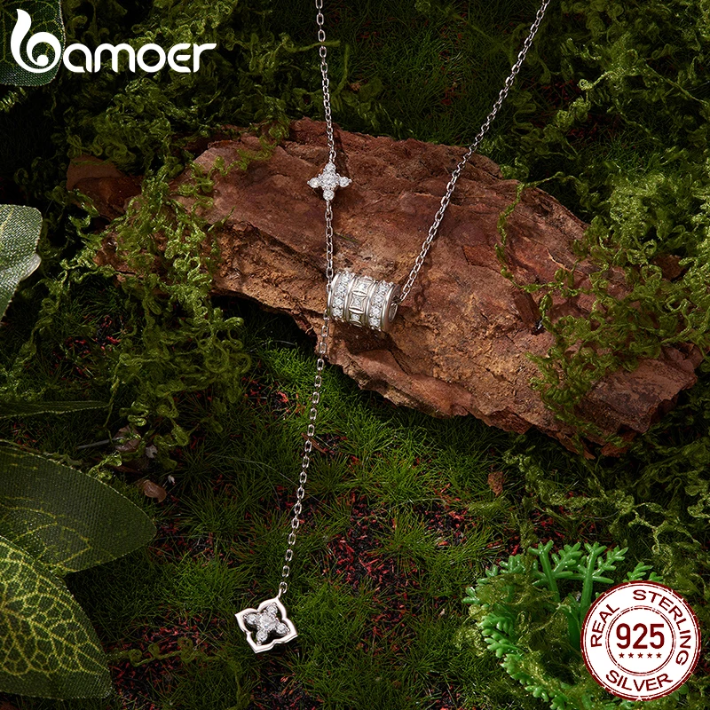 BAMOER Moissanite 목걸이 럭키 네잎 클로버 가디언 펜던트 여성용 파티 파인 쥬얼리 선물