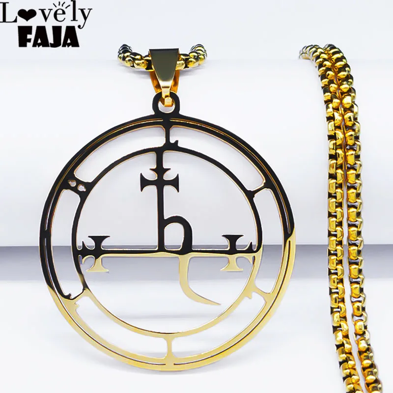 Edelstahl Dämonensiegel Halskette für Männer/Frauen Goldfarben Satan LILITH Anhänger Halsketten Schmuck Collier Homme 1332