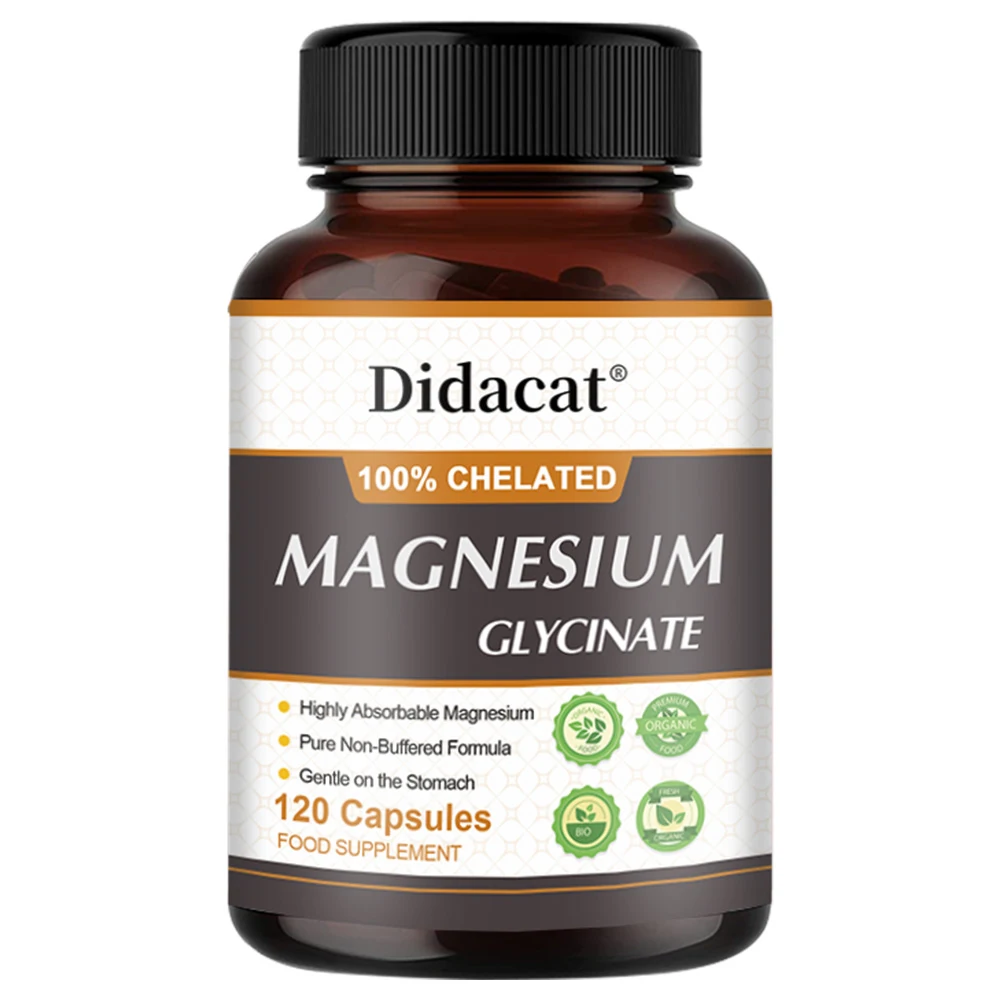 Magnesium Glycinate Capsules 500mg,120 Capsules, Stress Relief, Sleep, Muscle & Heart Support, 100% Chelated for Easy Absorption