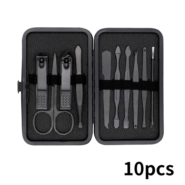 Set Nail Clippers Tools Household 18Pcs Black Stainless Steel Ear Spoon Nail Cutters Scissors Kit For Manicure Tools