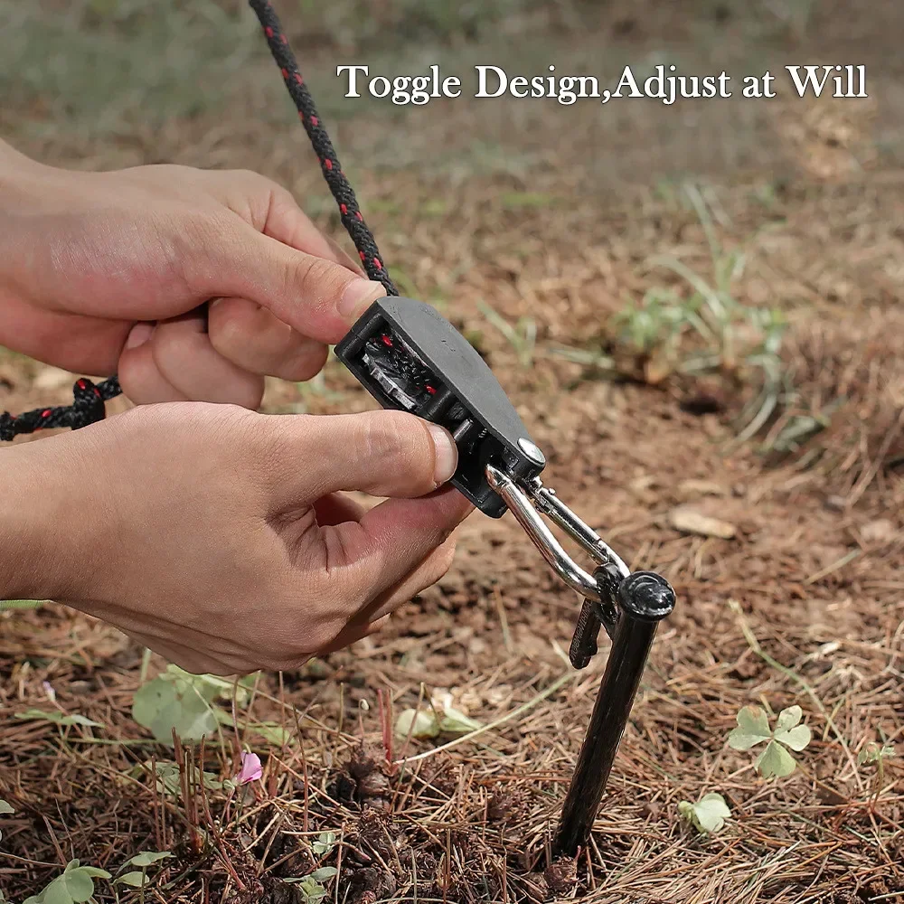 4Pcs Tent Wind Rope Tensioner Adjustable PulleyCarabiner Camping Hiking Outdoor Nylon Rope Fastener Stopper Tightene