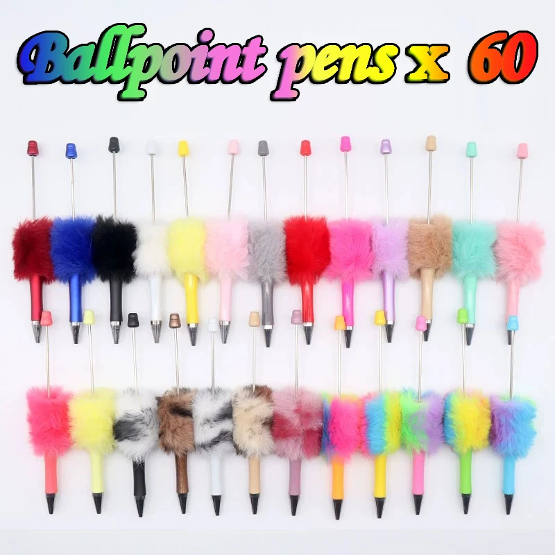 

60Pcs Wholesale Plush Beaded Pens Beads DIY Pens Plastic Beaded Pens School Office Writing Supplies Stationery Wedding Gifts