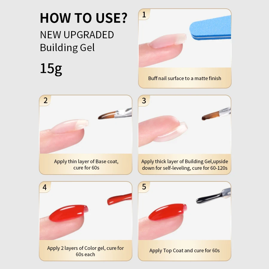 RSNAIL 15g Nail Builder Leveling Gel Multi-Functional Gel Nail Polish Soak Off UV/LED Clear Adhesive for Building Nails
