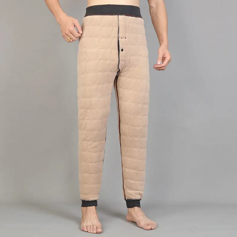 Mens Sports Pants Winter Snow High Stretch Natural Silk Ski Legging Panties Thicken Warm Cold-resistant Cotton-padded Pants