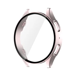 Premium Tempered Glass and Hard Matte Protective Case with Screen Protector Bumper Shell for Galaxy Watch 7 40mm (Rose gold)