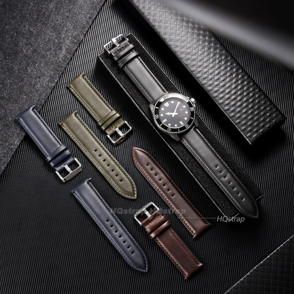 Elegant Vintage Brown Leather Watchband - Premium Cowhide Strap with Quick Release