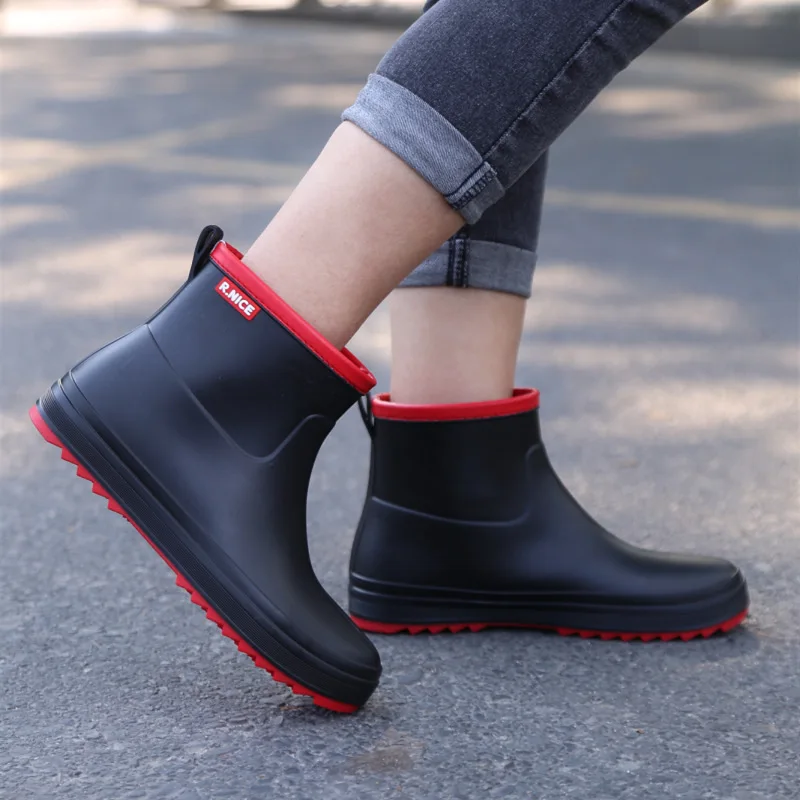 

New Fashion Ankle PVC Rain Boots Women's Non-slip Waterproof Working Shoes Ladies Comfortable Water Boots