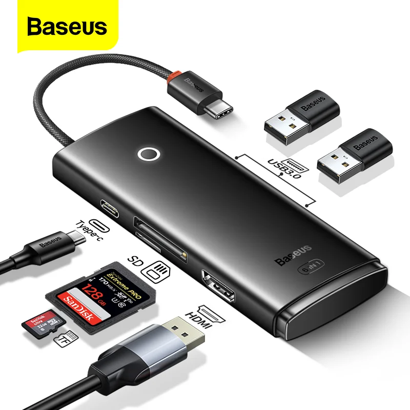 HUB USB Type-c Vers HDMI, Adaptateur USB 3.0, Station D'accueil 6 En 1 Pour MacBook  Pro Air - Baseus