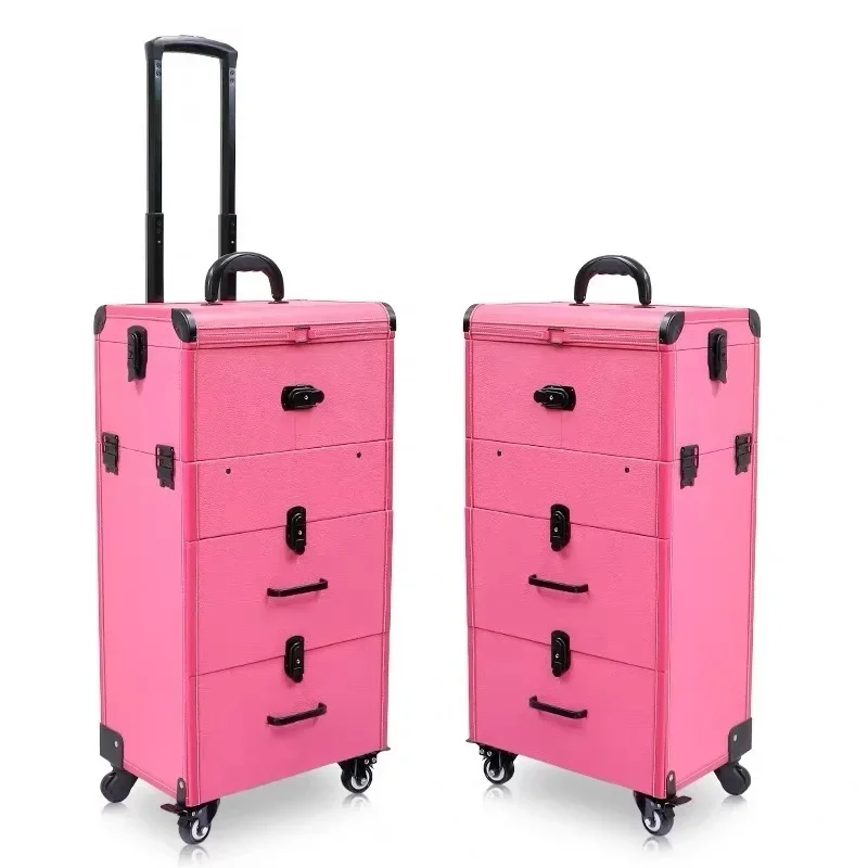 

New Women multi-layer trolley cosmetic baggage makeup rolling luggage trolley suitcase beauty tattoo manicure carry on toolbox