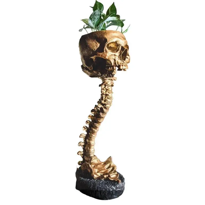 

Halloween Skull Head Planter Pot With Spine Stand Deep Polyresin Skulls Pot Plants Serving Bowl Goth Skull Head Spine Stand