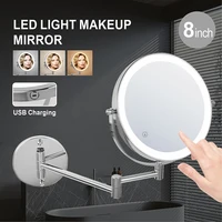 8 inch Wall Mounted Makeup Mirror 5/7/10X Magnifying Double Side Folding Arm Extend USB Charging Bathroom Smart Cosmetic Mirrors 1