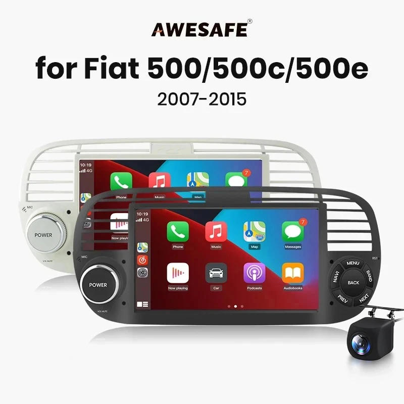 Awesafe 7 ''Autoradio Per Fiat 500 Abarth 2007 2008 2009-2015 Navigazione Gps Multimediale Android 12 Autoradio Supporto Carplay Rds