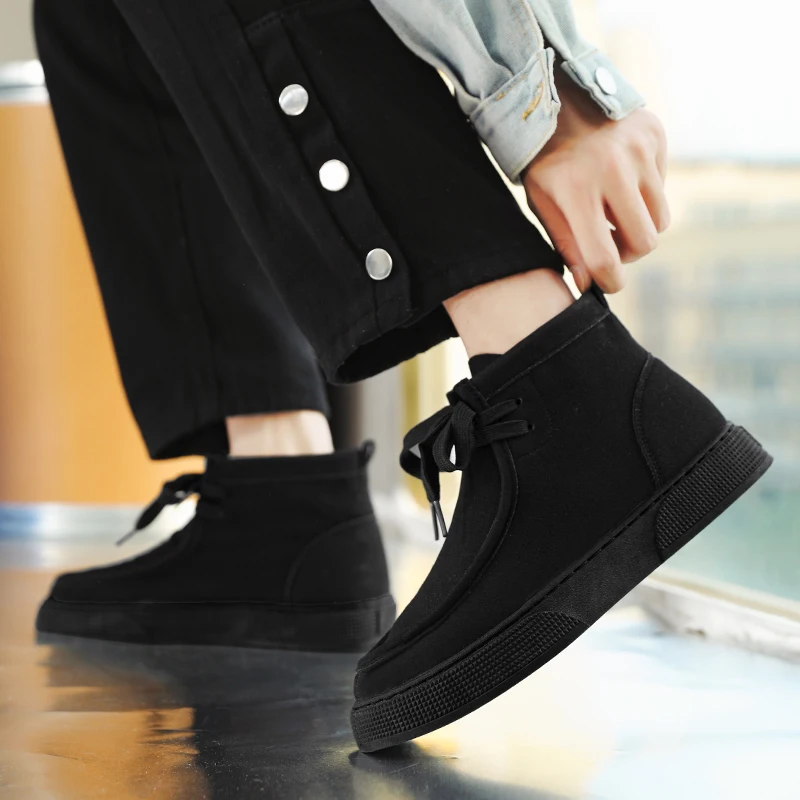 Vintage Brown Flat Casual Shoes Men Lace up Ankle Boots High Top Suede Sneakers Men Loafers Comfortable Work Men Vulcanize Shoes 6