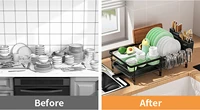 Dish Drying Rack, Dish Rack with Drainboard, Kitchen Expandable Dish Drying Rack with Rotatable Swivel Spout and Utensil Holder 2