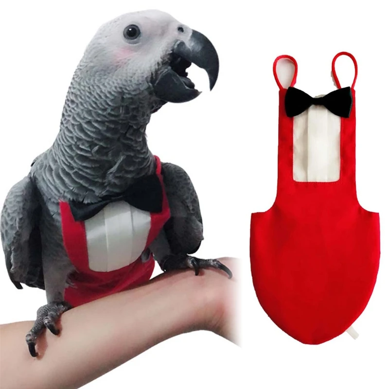 Bird Diaper Flight Suite Protective Parrot Nappies with Waterproof Inner Layer Urine Wet Suit with Bowtie for Birds B03E bird accessories