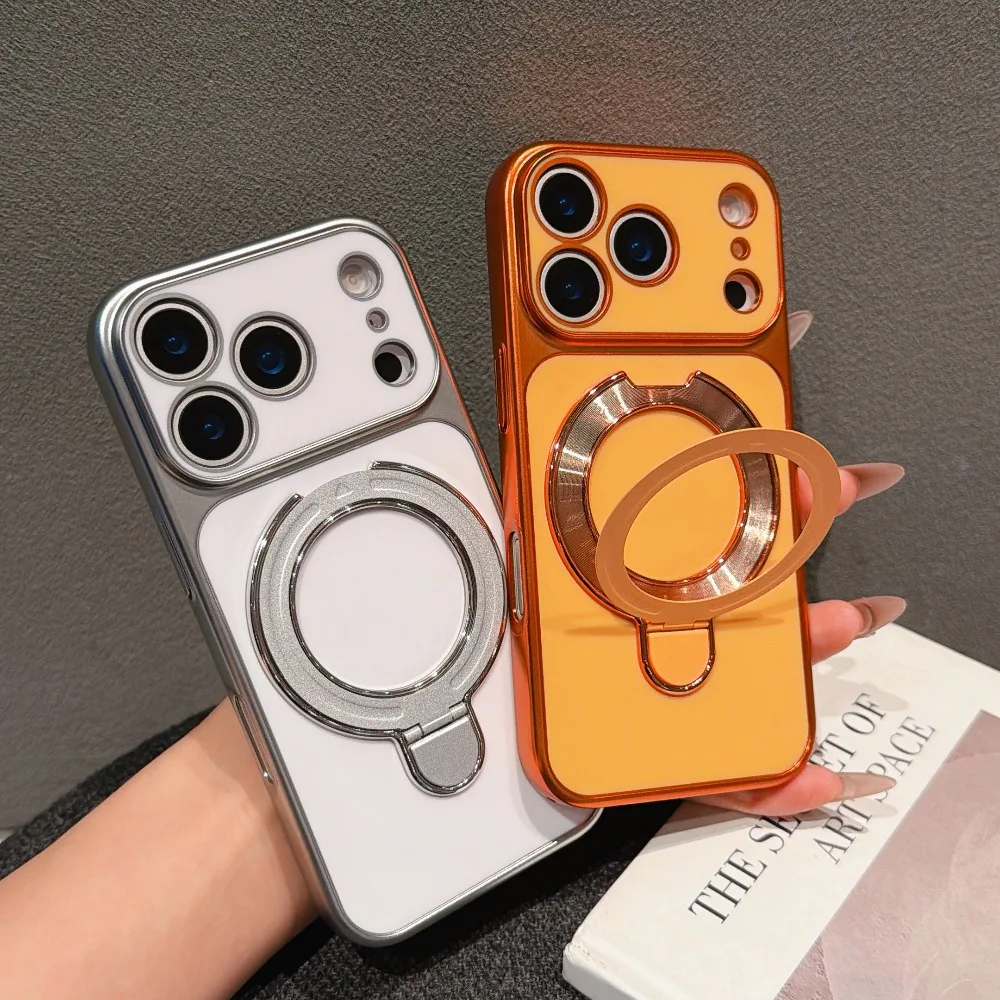 Luxury Plated Magnetic Kickstand Minimalist Solid Color Phone Case