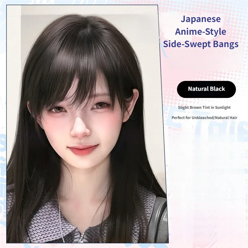 Extension Frangia a Clip in Stile Anime Giapponese con Capelli Umani Veri al 100% e Frangia Laterale - immagine 6