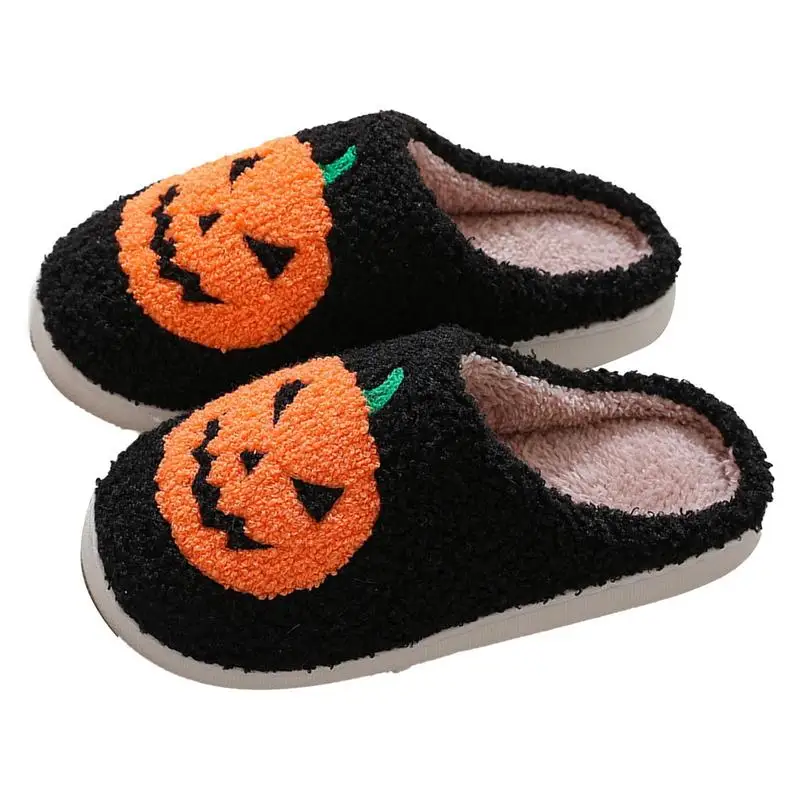 

Candy Corn Lantern Slippers For Women Pumpkin Color Design Short Plush Sock Non-slip Comfy Home Slippers Fluffy Fur Woman Shoes