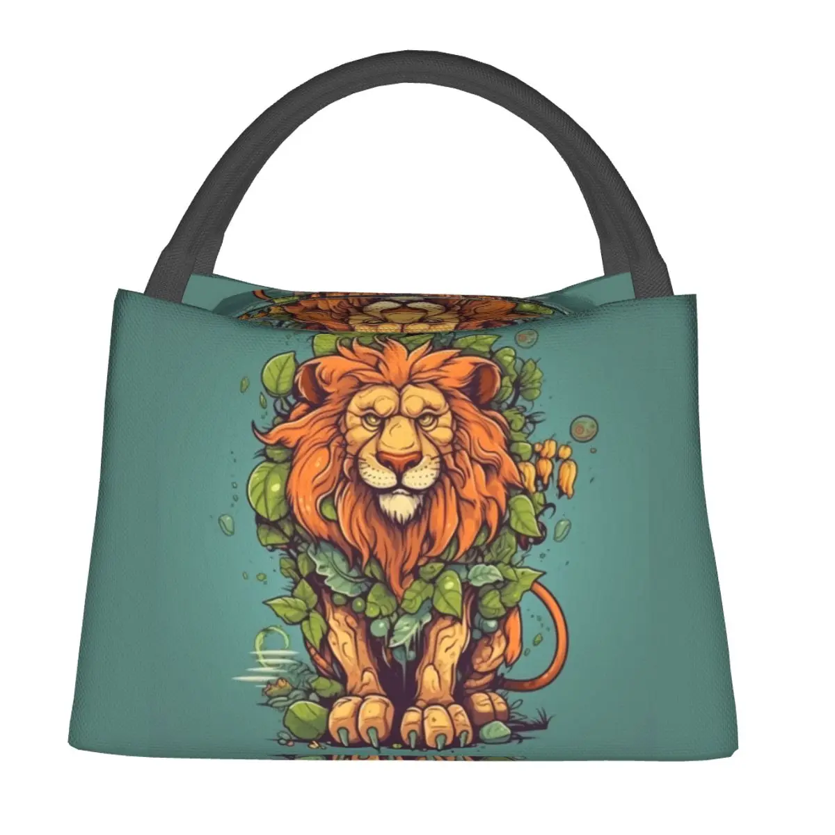 

Lion Lunch Bag Nature Style Cartoon Funny Lunch Box School Portable Insulated Tote Handbags For Women Oxford Print Cooler Bag