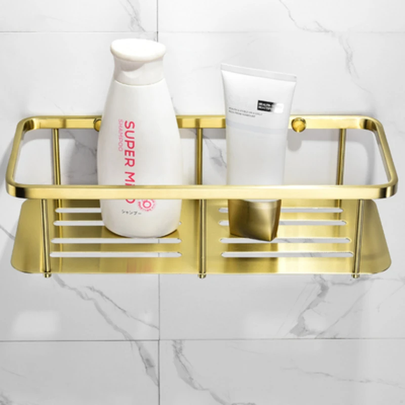 Étagère Rectangulaire En Or Brossé Avec Panier Maille Créatif, Salle De Bain, Toilettes, Équipement Beauté