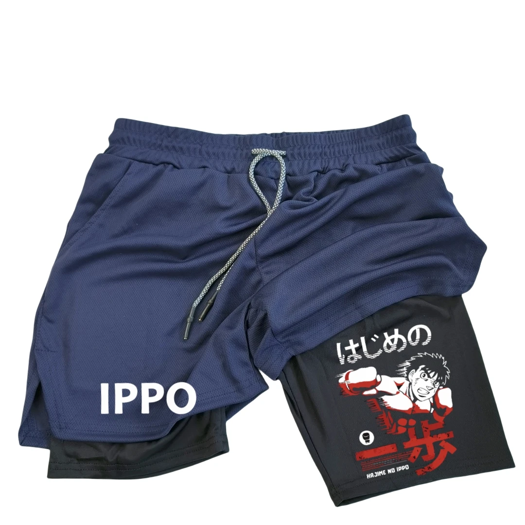 Anime IPPO Print 2 in 1 Compression Shorts for Men Athletic Performance Gym Shorts with Pockets Quick Dry Fitness Workout Boxing 2