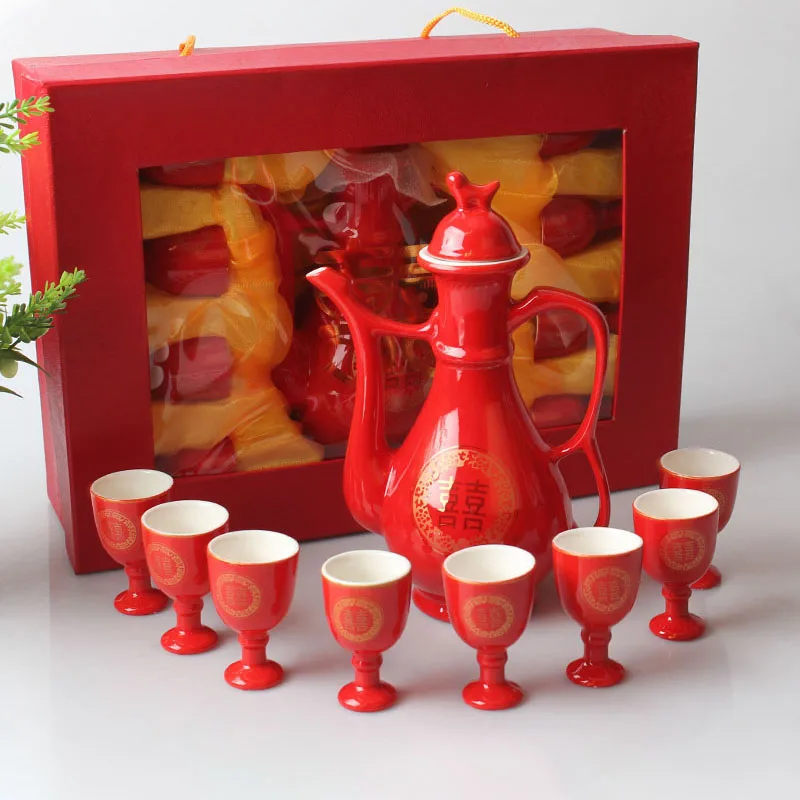 Traditional Chinese Style Wine Set, Wedding Celebration, Creative Ceramic Gift, Cross-Cupped Wine, Bar, Hotel, Coffee, Liquor