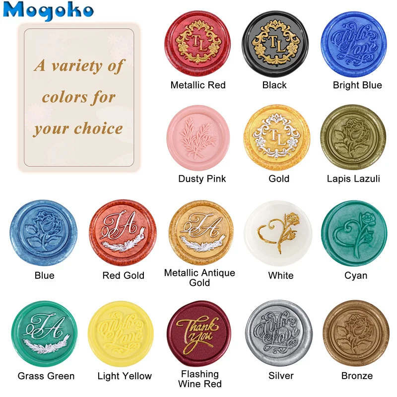 Mogoko About 120-140 Pieces Octagon Sealing Wax Sticks Beads With Candle Melting Spoon for Wine Bottle Gift Cards Box Decoration