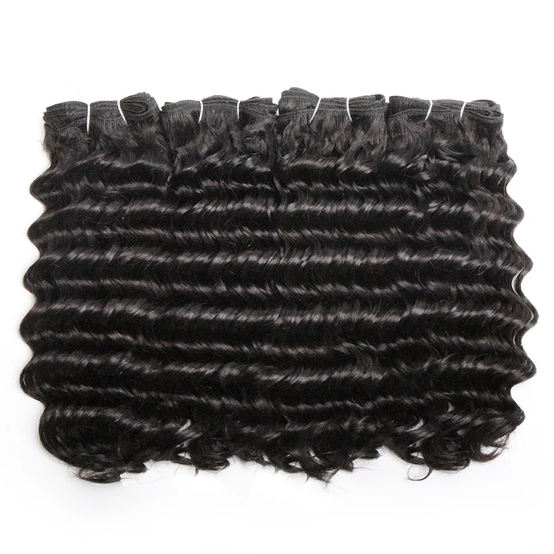 Short Deep Wave Brazilian Hair Weave Bundles Deep Curly Human Hair Bundles 8-14 Inch 4 Double Drawn Extension