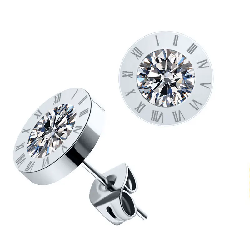 Orecchini Donna Tondi 9mm In Acciaio Inox Con Numeri Romani - Gioielli Minimal A Tunnel, Regalo Per Lei In Confezione Regalo