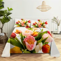 Colorful Rose Queen Sheet Set Girl, Lovers Room Bedding Set Bed Sheets and Pillowcases Bedding Flat Sheet Bed Sheet Set 3