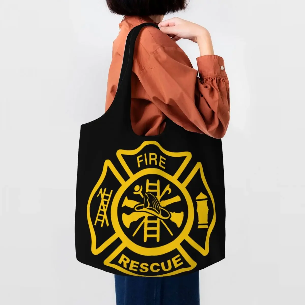 

Firefighter Fire Rescue Groceries Shopping Tote Bag Women Funny Canvas Shopper Shoulder Bags Large Capacity Handbags