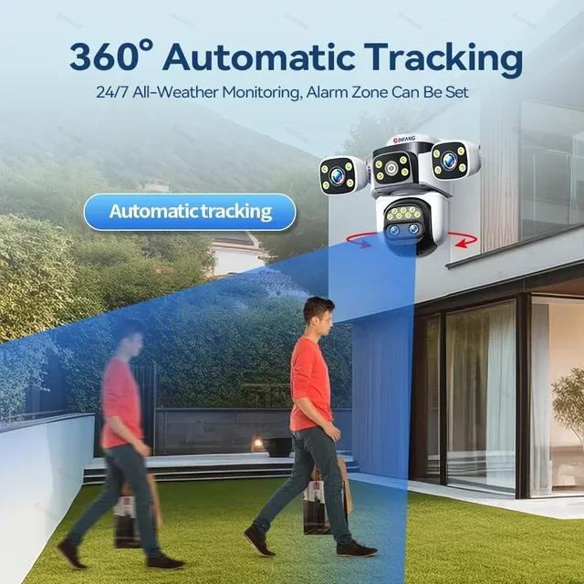 Outdoor 10K WiFi6 Camera 20MP 10X Optics Zoom Four Screen Four Lens PTZ Automatic Tracking 6K Dual Lens Waterproof Security CCTV 5