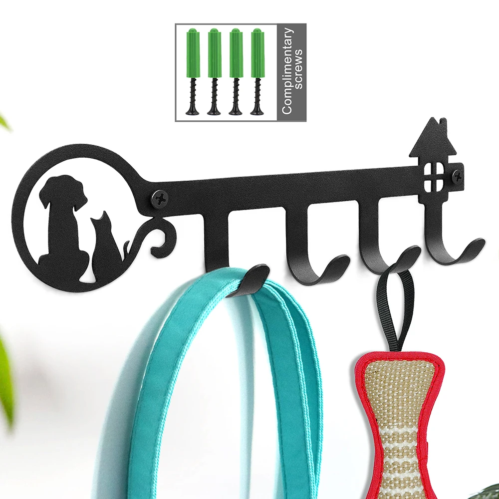 

Metal Dog Wall-mounted Hanger 4 Hooks Dogs Leash Clothes Hangers Durable Pet Rack For Dogs Cats Key Pet Accessories Free Screws