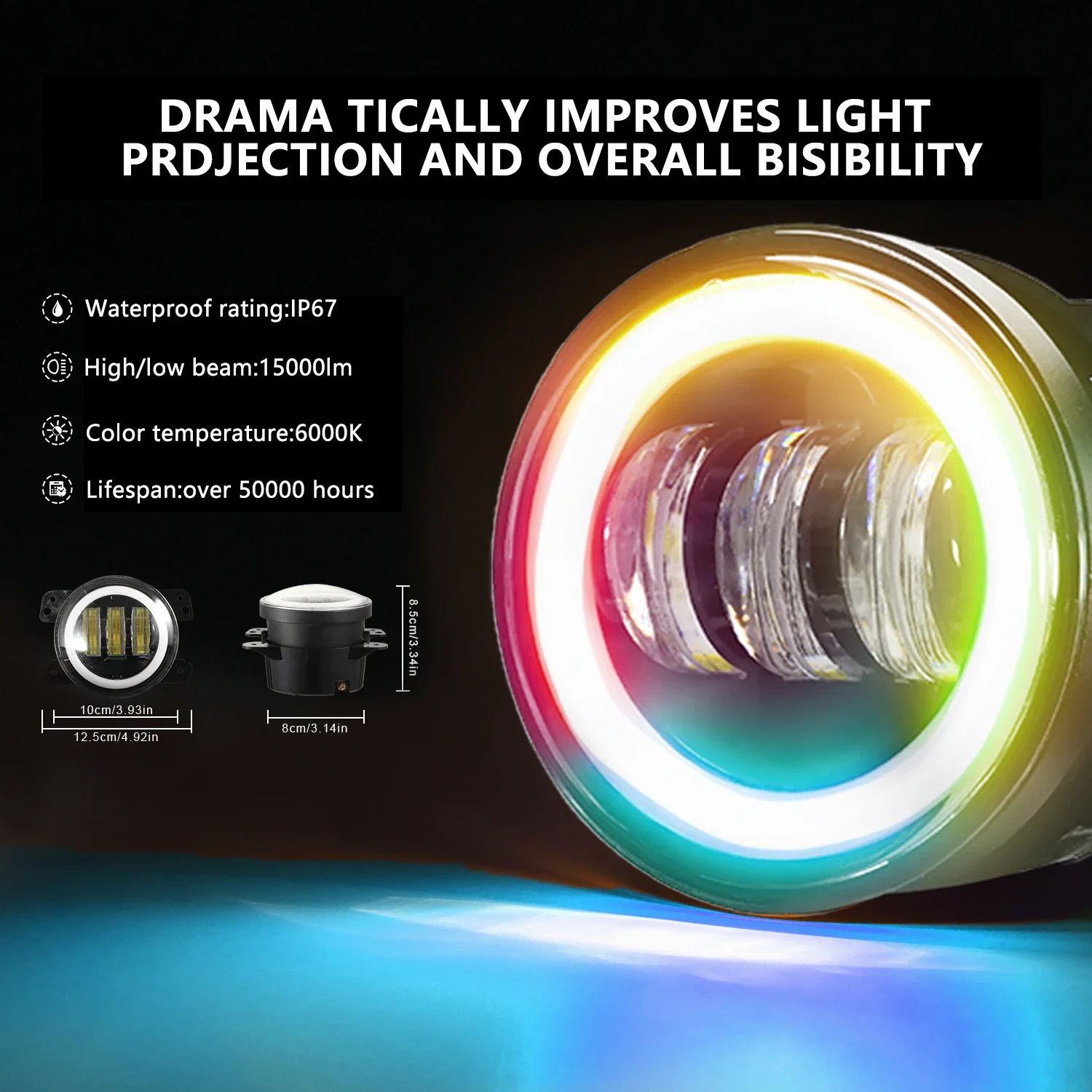 Gear Coloured Light Angel Eye Led Ring Fog Light Led Lighthouse Wrangler Jeep