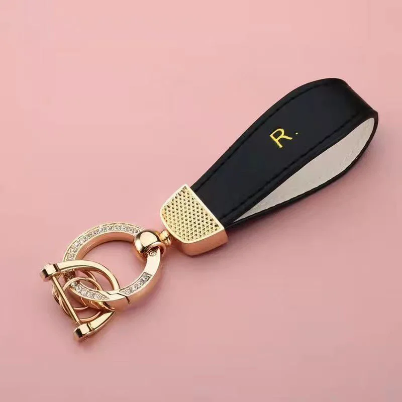 R. Leather Car Keychain Gold/Silver Metal Key Chain Ring /Anti-Lost Number  Plate Keyring for Gold/Silver Edge Car Key Case Cover