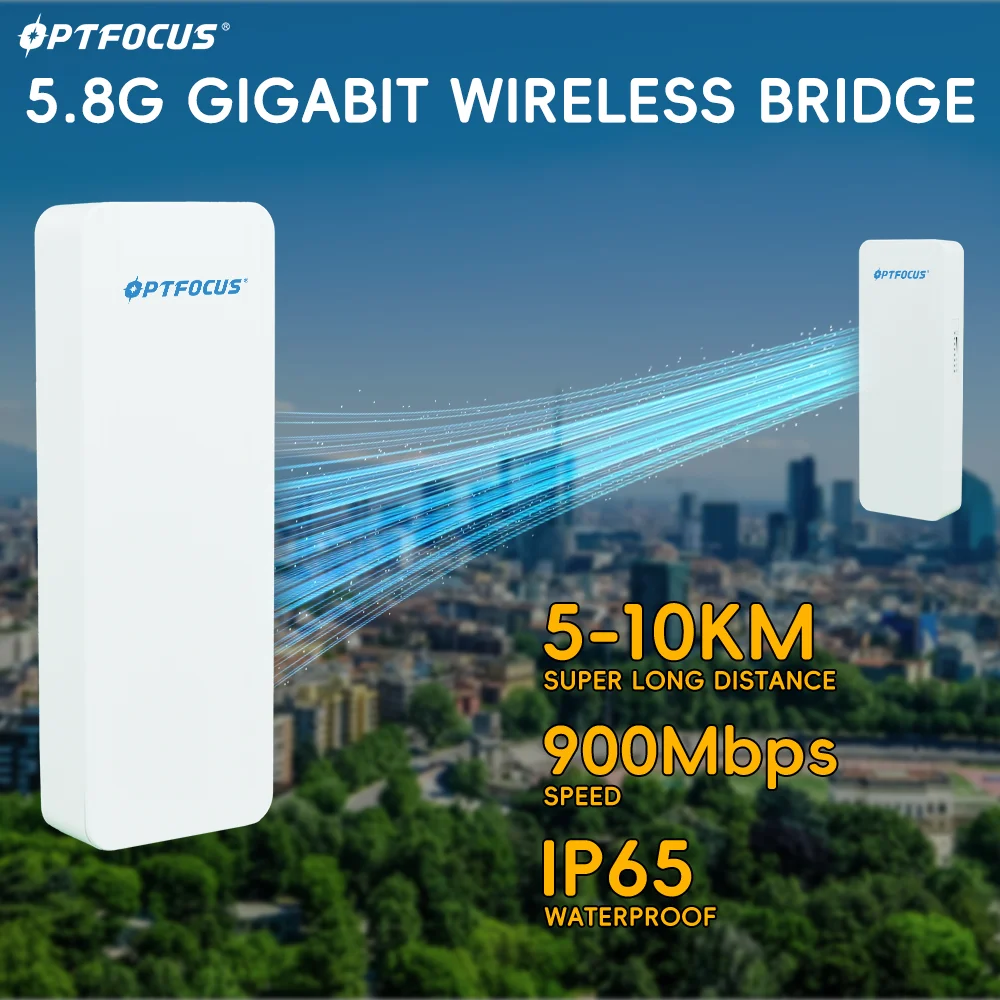 Openfocus-ponte sem Fio ao ar Livre Sinal Wifi Ptp Longo Alcance Ponto a Ponto 14dbi Ip65 Cpe 2.4g 5ghz 900mbps 10km Par