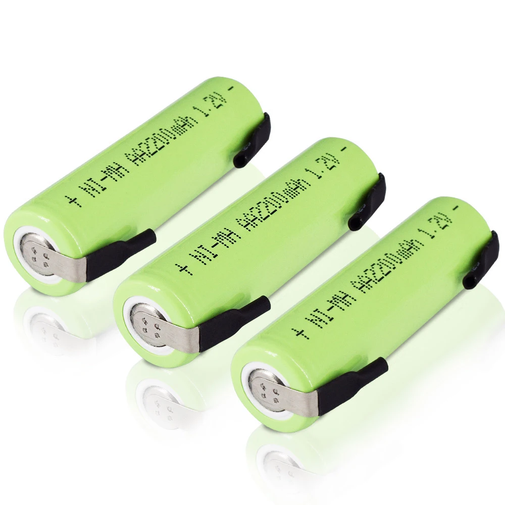 CITYORK AA Rechargeable Battery 1.2V AA NiMH 2200mAh Batteries 2A with welding tabs for Philips electric shaver razor toothbrush lithium button batteries