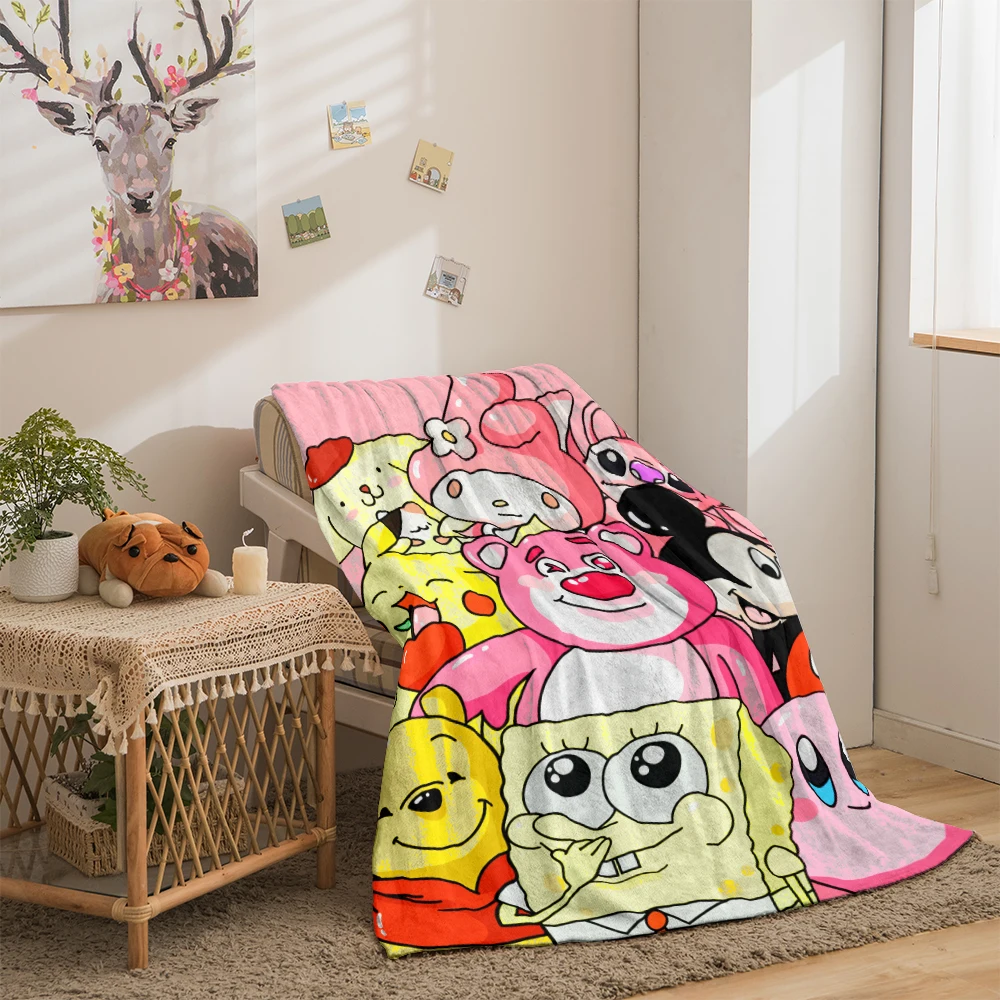 Strawberry Bear printed flannel thin blanket, Four seasons blanket,for sofa, beds, travel, Picnic blanket, Gfts blankets