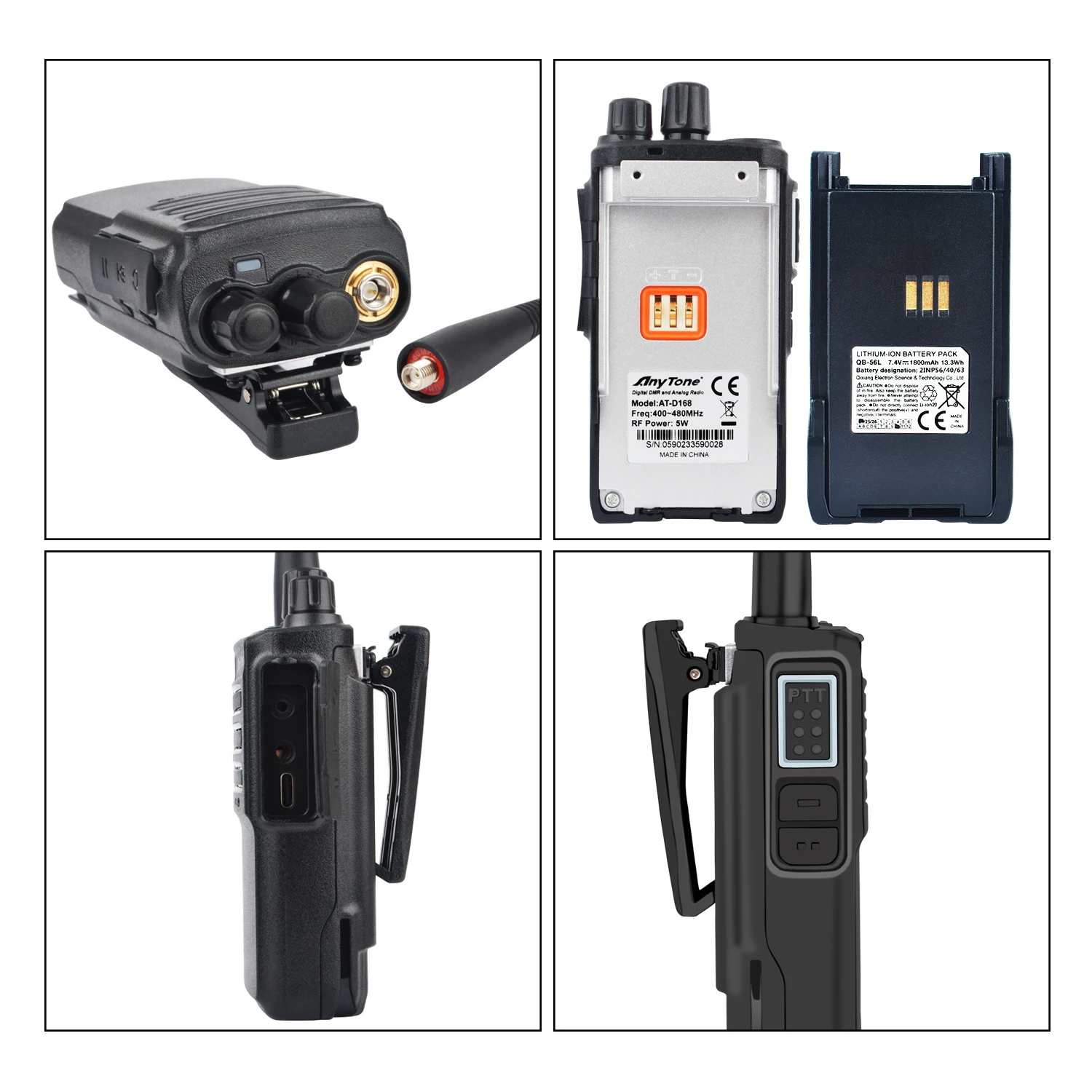Walkie Talkie Anytone AT-D168 UHF 400-480MHz 5W 256Ch DTMF 2TONE 5TONE AES256 ARC4 Encryption Digital DMR&Analog Two Way Radio 4