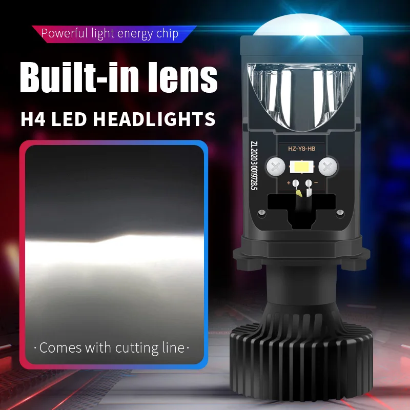 미니 프로젝터 렌즈 H4 LED 헤드라이트 키트, 왼손 Y6D 램프, 선풍기 포함, 45W 캔버스 자동차 Hi/Lo 빔 전구, 12V, 6000K, 2 개
