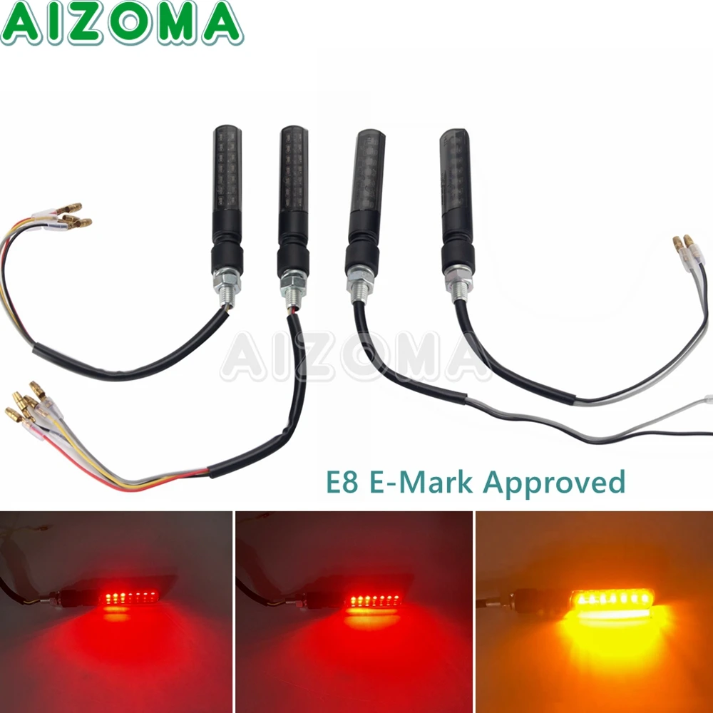 

4PCS Universal 8mm Motorcycle LED Turn Signal Ligh Amber Flowing Water Flashing Indicator Blinker Rear Lights Lamp 2 & 4 Wires