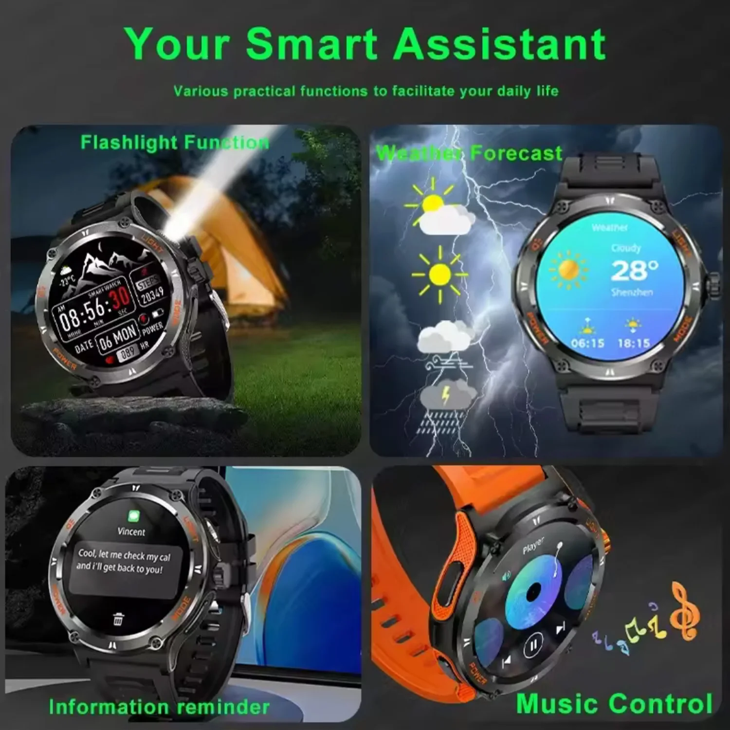 New Men's Smart Watch Compass  Sports 3ATM Waterproof Smartwatch Health Monitoring Bluetooth Call 500Mah LED Smart Watche 2025