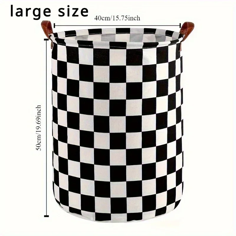 Foldable Checkered Laundry Basket, Black and White Checkered Toy and Clothing Storage, Blue and Dirty Clothes Basket